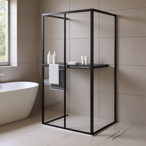 Mampara de ducha de 39.4x76.8 pulgadas con vidrio ESG, marco de aluminio sin marco y estante para baño, diseño minimalista - Product Image 2