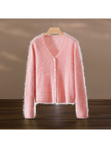 Cardigan décontracté en laine et cachemire pour femme, anti-boulochage, tricoté sans couture, col en V, simple boutonnage - Product Image 5