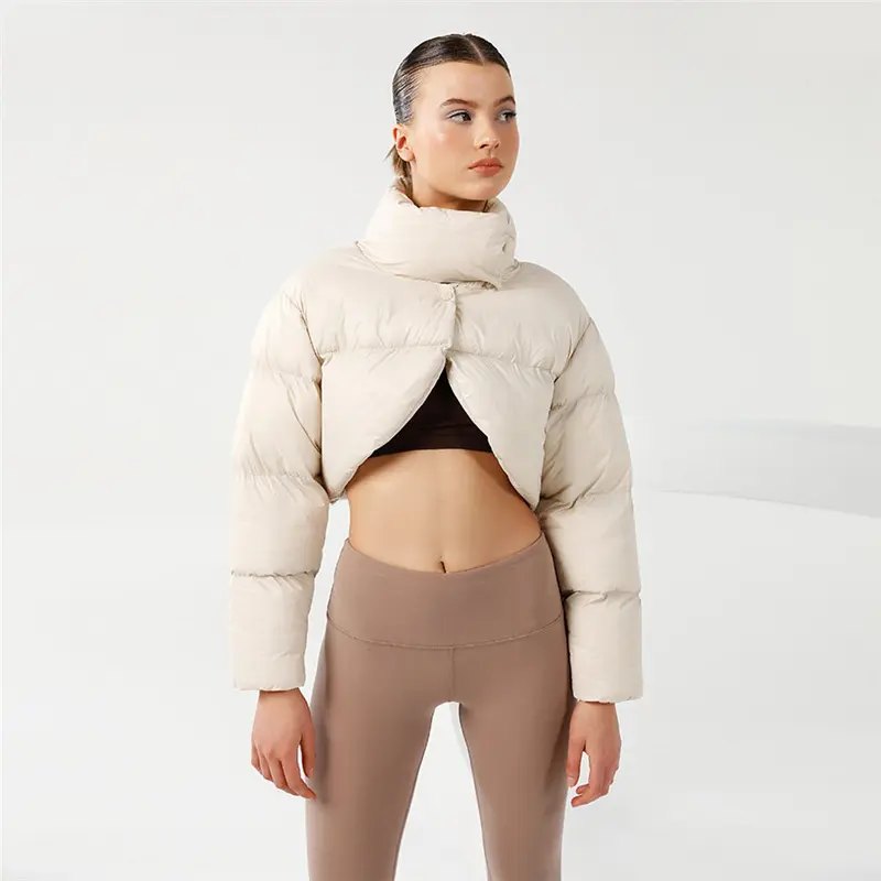Kuchi 2021 Frauen New Winter Fashion Stilvoller High Neck Langarm Bubble Cropped Coat