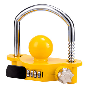 Verrou de sécurité pour <span class=keywords><strong>attelage</strong></span> de <span class=keywords><strong>remorque</strong></span> sans clé, jaune, à combinaison, en forme de U, en acier et aluminium durables, pour remorquage - Product Image 2
