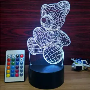 3DイリュージョンLEDランプかわいいクマ子供用3Dナイトライト7色LEDデスクテーブルライトフラットアクリルパネル付き子供用ランプ