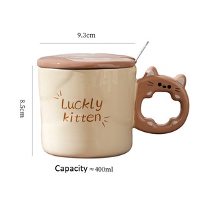 Ensemble de tasses en céramique pour chatons avec couvercle et cuillère, design de dessin animé, vaisselle mignonne pour la maison, 400 ml, passe au micro-ondes, cadeau - Product Image 4