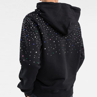 Hoodie Pria Lengan Panjang Hitam Custom Rhinestone Desain Huruf High Street Bahan Polyester/Katun Oversize Bernapas Streetwear