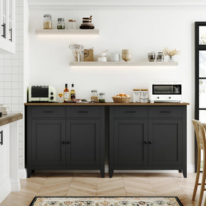 Wood Cabinets with 2 Drawers & Doors <b>Sideboard</b> Buffet Cabinet With <b>Storage</b> Coffee Bar for Living Room - Product Image 2