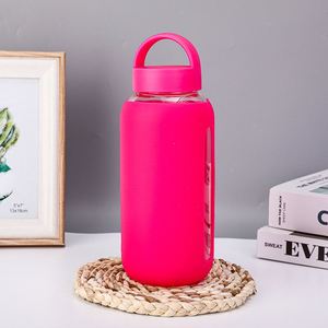 Portable Handle Sports Motivational Borosilicate Glass Water <b>Bottle</b> Silicone Sleeve 800ml <b>Straw</b> Lid BPA Free Leak-Proof - Product Image 2