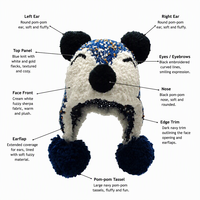 Topi Beanie Anak Desain Khusus Biru Putih Berbintik Kartun Hewan Penutup Telinga Berlapis Fleece Hangat Musim Dingin Pom Pom Pabrik Anak-anak