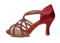 Chaussures de danse latine tendance 2026 bordeaux à talon confortable et moyen, semelle extérieure en cuir véritable pour l'entraînement de la salsa