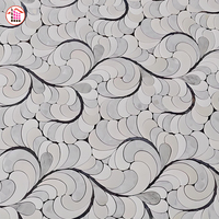 Mosaïque en marbre blanc et gris Waterjet, motif nuage et volutes, médaillon en pierre pour mur et sol, idéal pour hôtels et villas de luxe