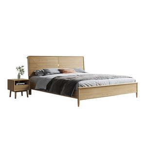 Lit double moderne et minimaliste en bois de frêne avec rangement, meuble de chambre à coucher de style nordique, lit de maître - Product Image 5