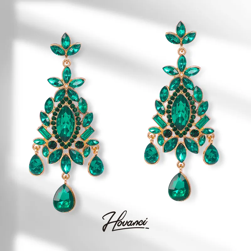 HOVANCI Fashion Earring Jewelry 9 Emerald Statement Girls Party Jewelry Green Tree Drop Earring