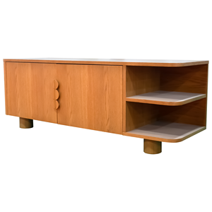 Living Room Furniture From Vietnam Modern OEM Durable Dark Brown Pine Wood TV Stand with Unique <b>Open</b> Shelf Design - Product Image 1