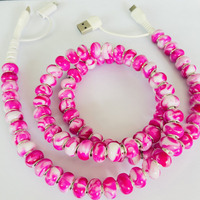 Câble de charge USB perlé tendance style bijoux, bracelet USB perlé rose scintillant, câble de données USB durable pour cadeau