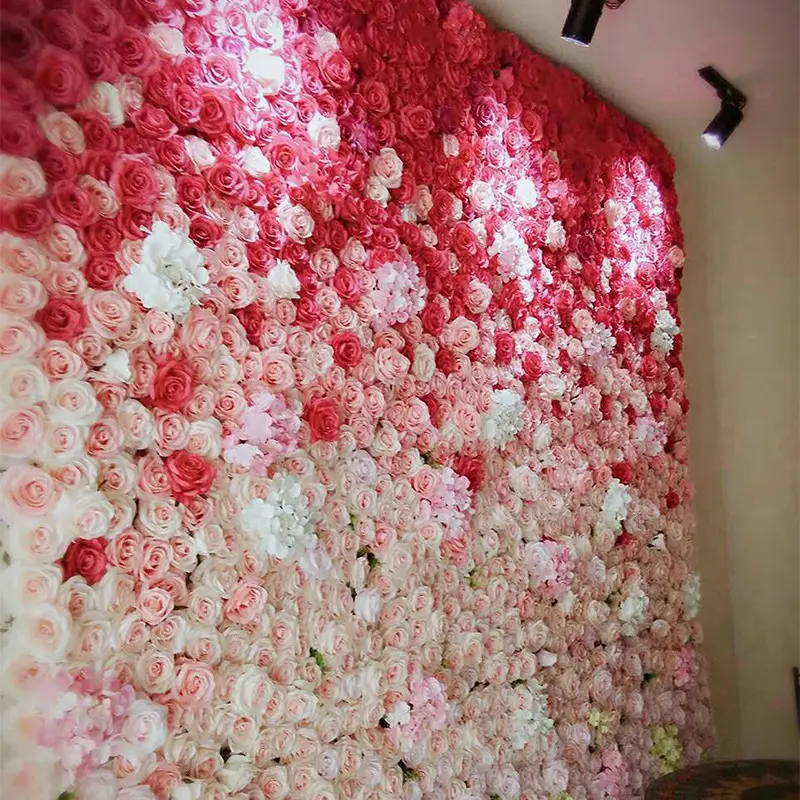 Paneles de pared de flores artificiales al por mayor paneles de flores rosas de seda decoración de fondo para el dormitorio fiesta boda