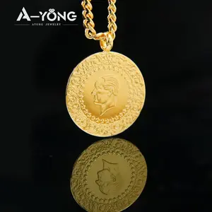 Vintage Arabic Styles Gold Plated Copper Jewelry Coin Pendant Custom Made Design Turkish Empire Gold Coins