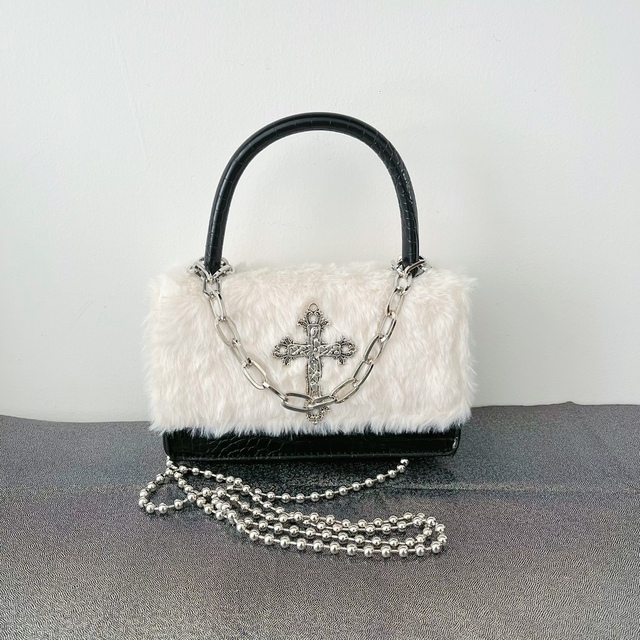 Autumn Winter Female Purse Original Gothic Cross Plush Small Square Bag Millennial Hottie Y2K Handbags Messenger Zipper Lady