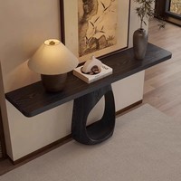 Console murale d'entrée en bois massif carbonisé noir style Wabi-sabi, meuble décoratif pour la maison