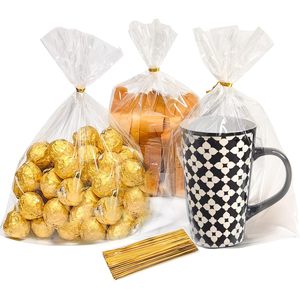 100 Pcs Clear Cellophane <b>Bags</b>: 10x14 Inch Cellophane Treat <b>Bags</b> with Twist Ties for Candy Cookie Goodie <b>Packing</b>, Clear - Product Image 1