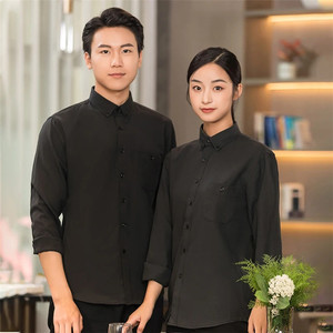 Logo personnalisé serveur serveuse attendre personnel restauration hôtel Restaurant café Pub bar boutique serveur chemise boutonnée <span class=keywords><strong>chemises</strong></span> chemise uniforme - Product Image 3