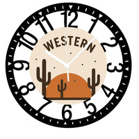 Horloge murale vintage en fer, motif cactus et coucher de soleil du désert, impression UV, décoration du désert pour la maison du sud-ouest, cadeau