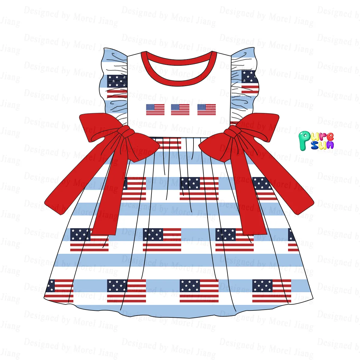 4 temmuz bayrak nakış tasarımları için butik toptan kız elbise 2024 rahat şort-Puresun