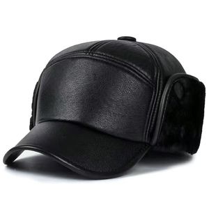 <b>Men's</b> <b>Winter</b> Leather Baseball Cap Fleece Lined Warm Windproof Ear Protection <b>Hat</b> For Middle Aged And Elderly <b>Men</b> - Product Image 3