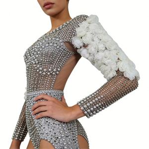 Vestidos de Lujo Inspirados en <span class=keywords><strong>Beyoncé</strong></span> para Mujer, para Baile de Salón, con Perlas, Pedrería y Flores, Elásticos - Product Image 2