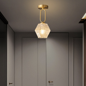Lampe de plafond en cuivre et verre LED de luxe, petite lampe de plafond, villa, maison, balcon, escalier, décoration intérieure, lampe de plafond simple - Product Image 4