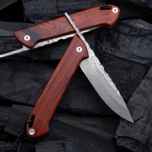 Coltello Tascabile Pieghevole NEWOOTZ <span class=keywords><strong>Higonokami</strong></span> in Damasco con Manico in Palissandro Fatto a Mano e Fodero in Pelle OEM - Product Image 3