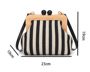 2024 nouvelles femmes rayé toile en bois pochette à la mode exquis femmes épaule sacs à bandoulière - Product Image 5