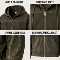 Sweat à capuche zippé patchwork personnalisé, veste à capuche zippée pour homme, logo brodé et manches ornées de strass pour tenues quotidiennes et streetwear