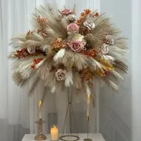200cm 100cm Rose rose, fleurs de pampa marron, boule de fleurs artificielles en soie pour centre de table, décoration florale suspendue pour arche de mariage et toile de fond