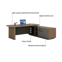 Bureau de direction avec bande lumineuse LED, pieds et tiroirs en chêne pour mobilier de bureau de PDG, vente en gros directe d'usine
