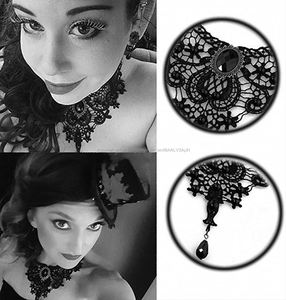 Encaje negro collar pendientes conjunto gótico Lolita colgante gargantilla Ropa Accesorios para boda - Product Image 3