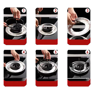 10 Fogli di Alluminio Spessi Antiolio per Bruciatori, Utensili da Cucina Monouso, Tappetini Circolari Resistenti al Calore per Fornelli a <span class=keywords><strong>Gas</strong></span> 23x23cm - Product Image 4