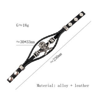 Punk <span class=keywords><strong>Rock</strong></span> Trendy Bracelet pour hommes Non-mainstream Double-Knife Skull Cuir tressé pour mariage ou cadeau - Product Image 5