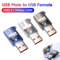 Adaptateur USB 3.2 A mâle vers USB A femelle, transfert de données et audio haute vitesse 10 Gbit/s, convertisseur de charge rapide PD 60 W pour PC portable USB
