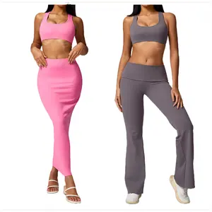 New Sport Yoga set Slimming Hanging Neck Bra and Pants Bra and Skirt Sets Tight flared leggings Yoga Suit