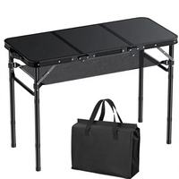 Table de camping pliante portable en aluminium sur mesure OEM avec sac de rangement en filet, fournisseur d'équipement de pique-nique réglable en hauteur