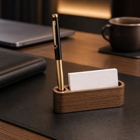Porte-cartes de visite en bois de noyer massif avec emplacement pour stylo, support de cartes de visite pour bureau