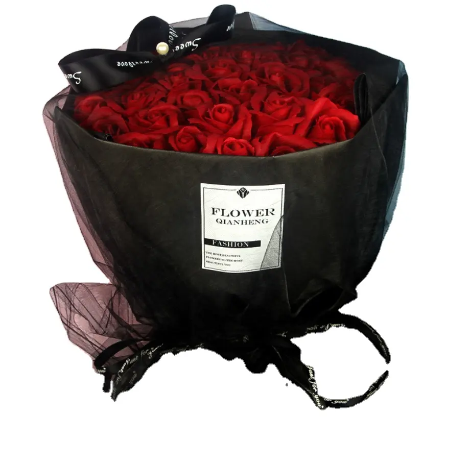Casaco de renda preto grande buquê de sabonete de flores artificiais