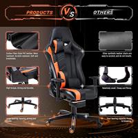 Chaise de jeu ergonomique ALINUNU en cuir PU noir et orange avec repose-pieds réglable, soutien lombaire et chaise pivotante