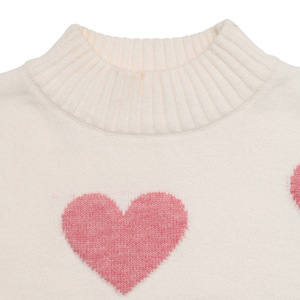 Women's Heart Print Mock Neck Sweater Long Puff Sleeve Loose Knit Pullover Casual Soft <strong>Valentines</strong> Day <strong>Jumper</strong> - Product Image 5