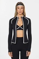 Top de yoga de sport coupe ajustée pour femmes veste courte respirante à fermeture éclair complète avec logo avant à col montant pour les vêtements de sport de course
