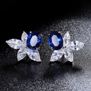 Anting-anting kancing telinga batu permata delima safir Oval 6*8MM perak murni 925 Vintage mewah perhiasan anting-anting bagus hadiah Natal