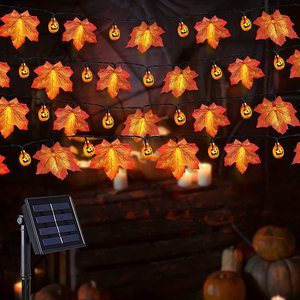 Halloween Chuỗi đèn LED bí ngô và <span class=keywords><strong>Maple</strong></span> <span class=keywords><strong>Leaf</strong></span> Đèn năng lượng mặt trời ánh sáng hoặc mùa thu Tạ Ơn Halloween trong nhà ngoài trời trang trí - Product Image 4