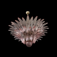 Lustre en verre de Murano artisanal personnalisé, orange et rose, à deux niveaux, style vintage, pour la décoration du salon