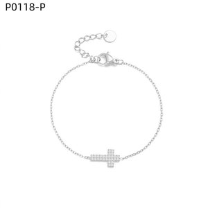 Pulsera Amy Amy Cross con cadena de circonia chapada en plata, regalo de joyería religiosa para mujer P0118 - Product Image 1