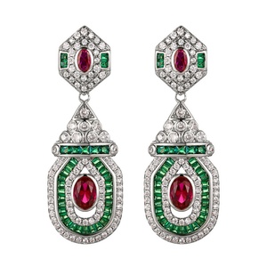 Fashion Jewelry Eco-friendly Copper Silver Plated Micro Pave <b>Red</b> & Green Zircon Vintage Mixed Drop <b>Earrings</b> for Women - Product Image 1