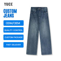 YUCE Jeans en denim vintage de haute qualité, fabriqués sur mesure, délavés, style années 90, coupe ample, avec effet de moustaches de jean poncées à la main
