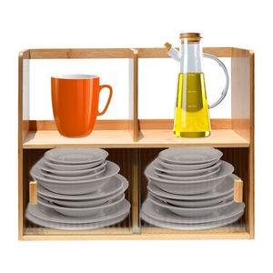 Aparador de despensa de cocina de bambú con 2 puertas corredizas de vidrio a rayas Gabinete de almacenamiento de encimera independiente - Product Image 6